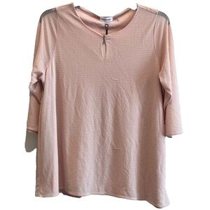 (NWD) Calvin Klein Women's 3/4 Sleeve Keyhole Blouse, Pink Blush Plus Size Top